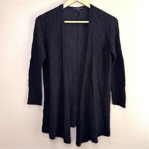 Eileen Fisher Silk Viscose Blend Open Cardigan Crinkle  Black Gray Specked Small